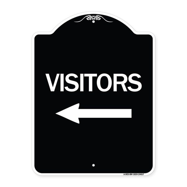 Visitors with Left Arrow Heavy-Gauge Aluminum Architectural Sign, 24" x 18", BW-1824-24617